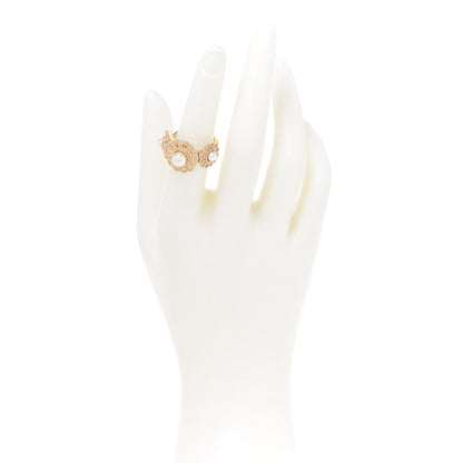 Chanel Pearl Camellia CC Ring 6.5 Light Gold 2 of 5