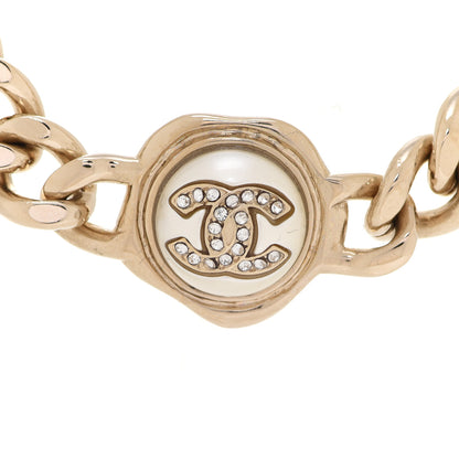 Chanel Pearl Crystal CC Chain Choker Necklace Gold 4 of 6