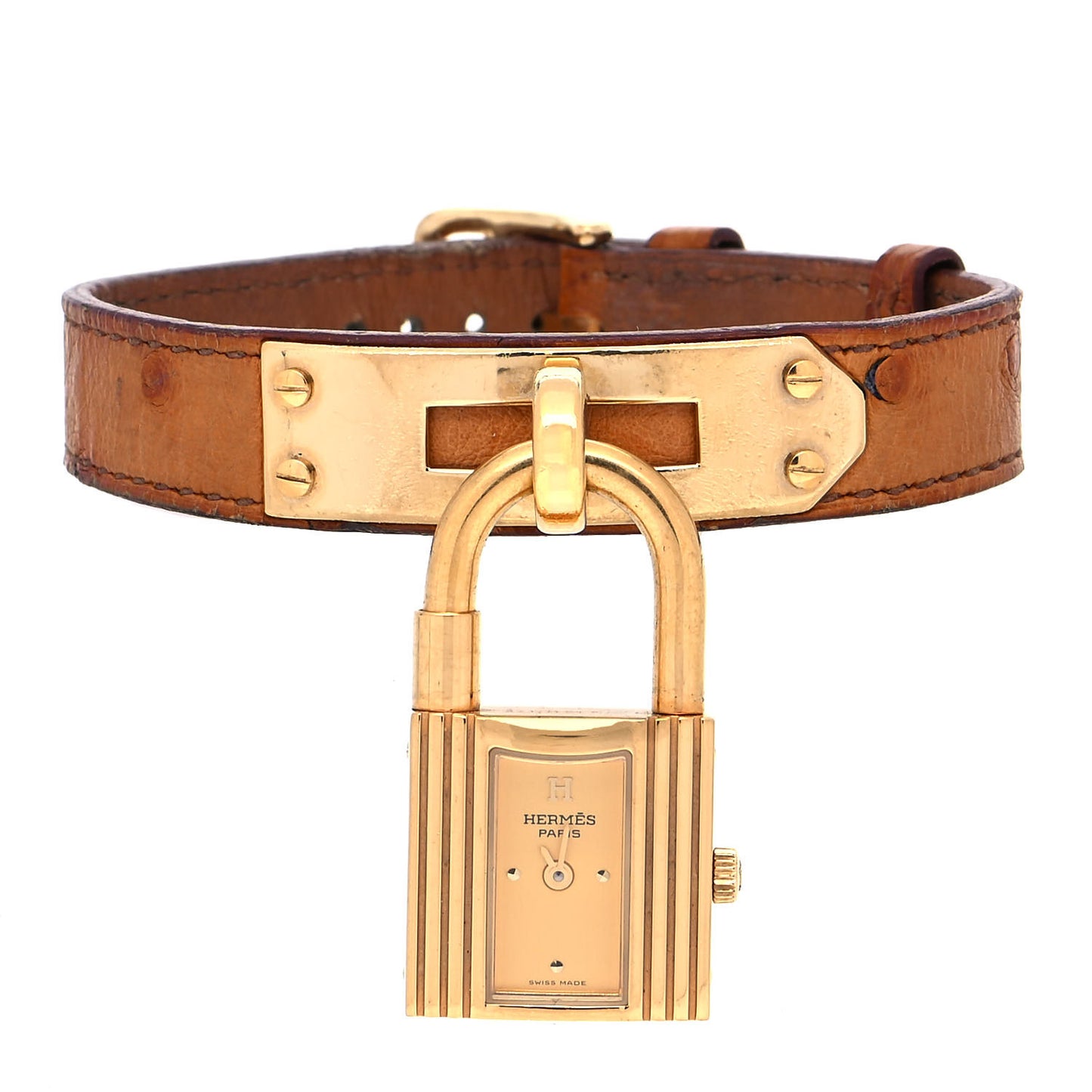 Stainless Steel Ostrich 20mm Kelly Cadena Quartz Watch Gold