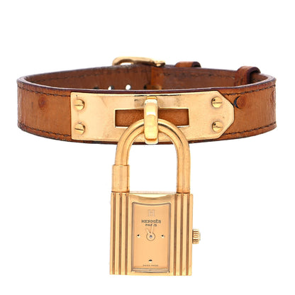 Hermes Stainless Steel Ostrich 20mm Kelly Cadena Quartz Watch Gold 1 of 6