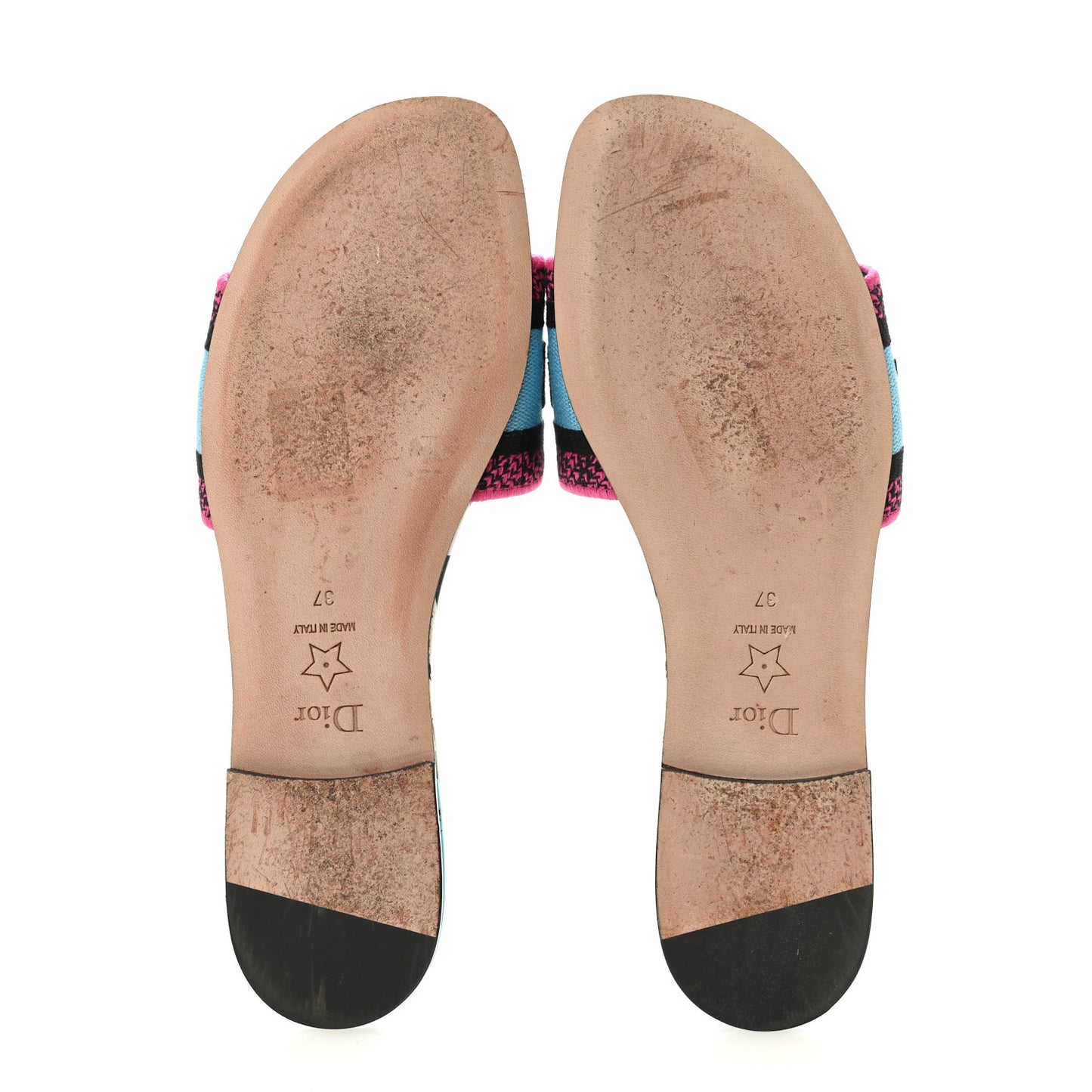 Canvas D-Jungle Pop Embroidered Dway Flat Slide Sandals 37 Bright Blue Pink Multicolor