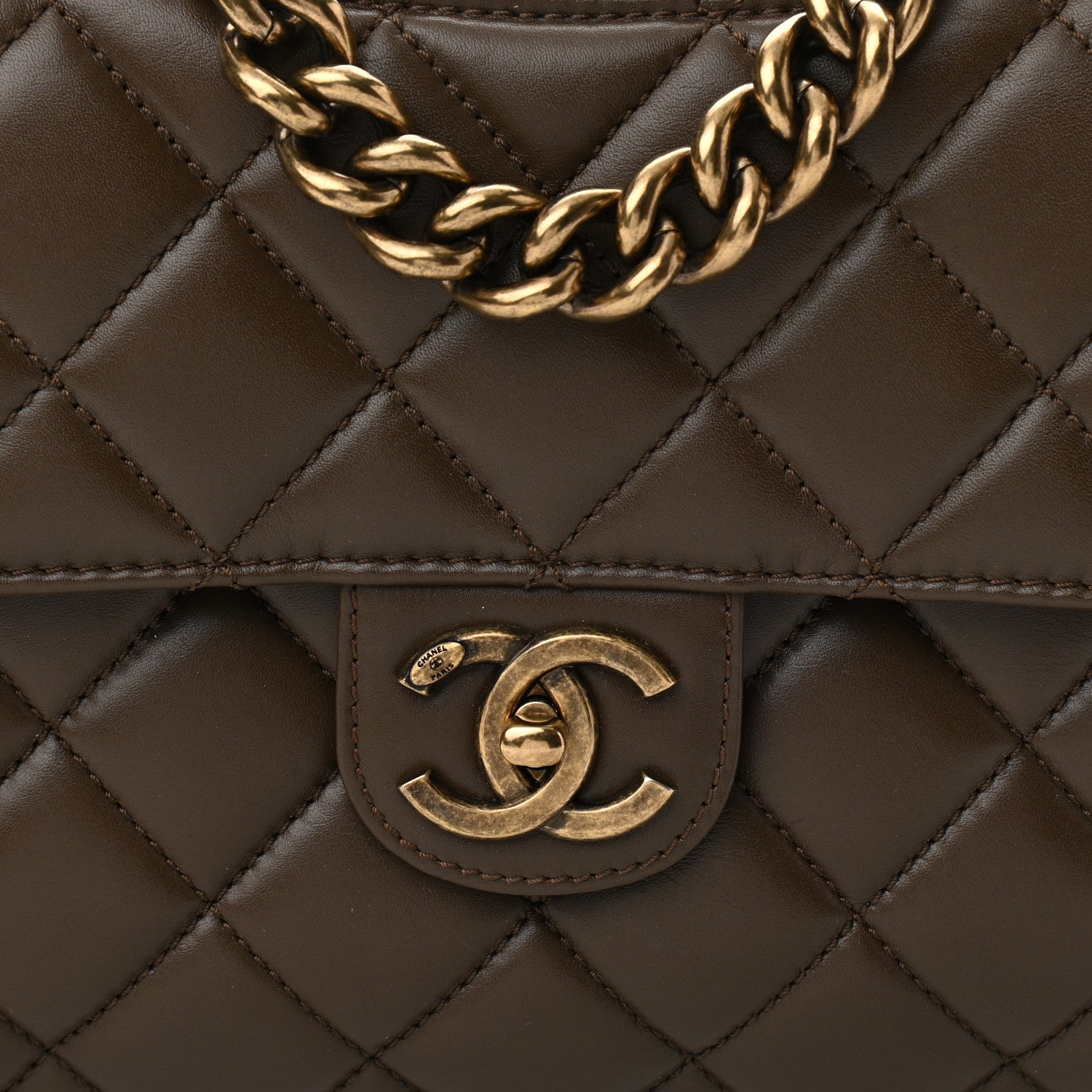 Chanel Glazed Calfskin Quilted Large Perfect Edge Flap Kaki 8 of 10