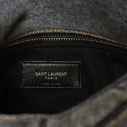Saint Laurent Denim Quilted Toy Loulou Puffer Monogram Chain Satchel Blue Cinnamon 6 of 10
