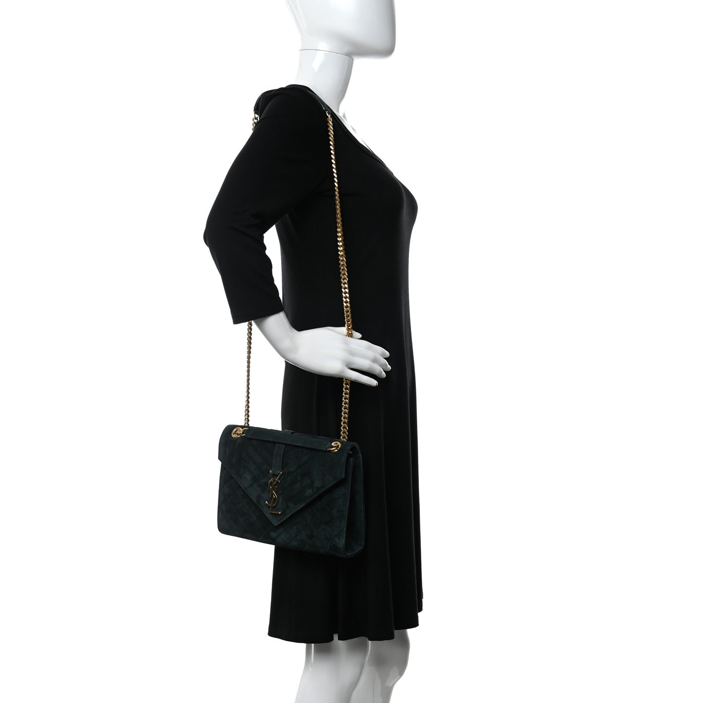 Suede Mixed Matelasse Triquilt Medium Monogram Envelope Satchel Algae
