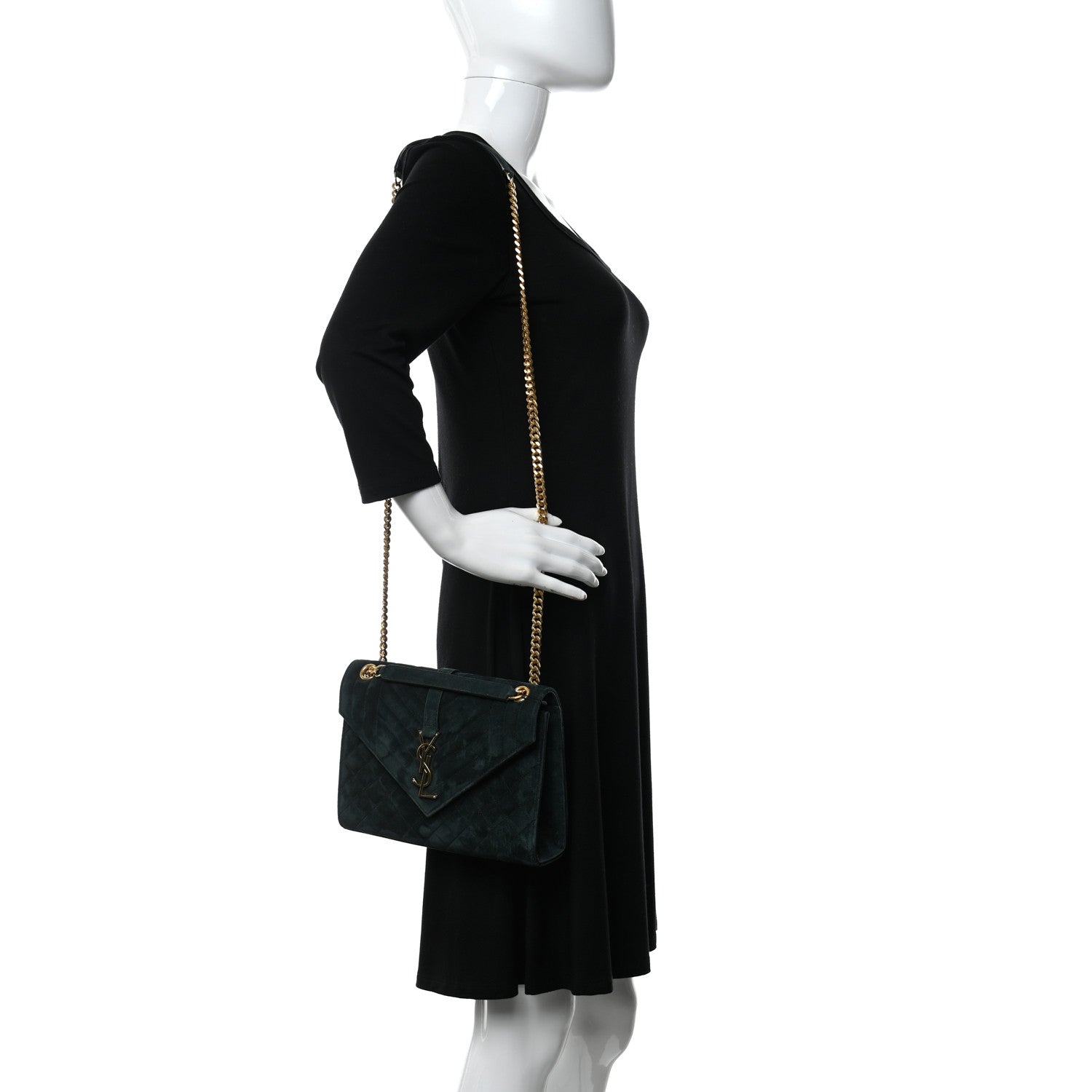 Saint Laurent Suede Mixed Matelasse Triquilt Medium Monogram Envelope Satchel Algae 2 of 10