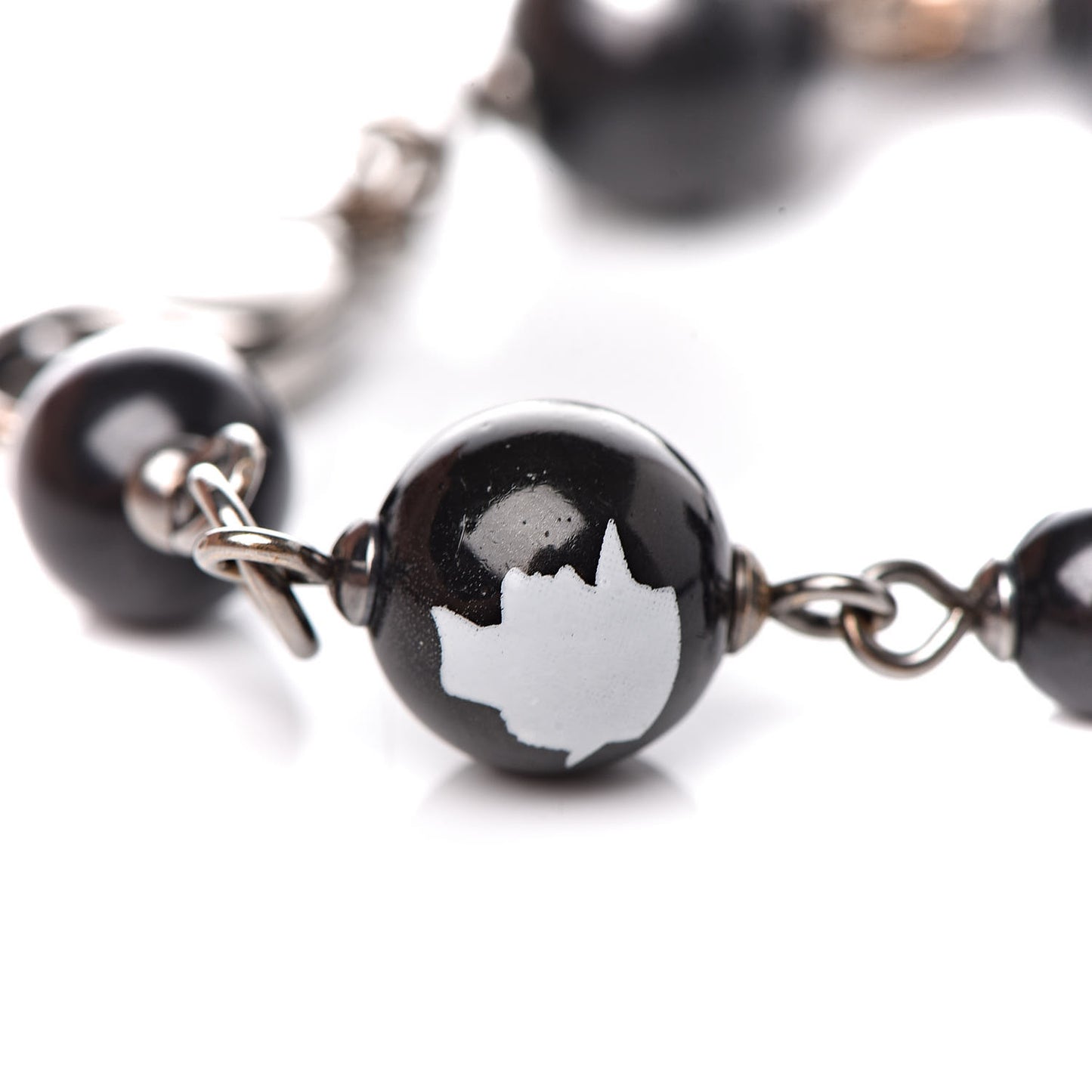 Ruthenium Camellia Bead CC Bracelet Black