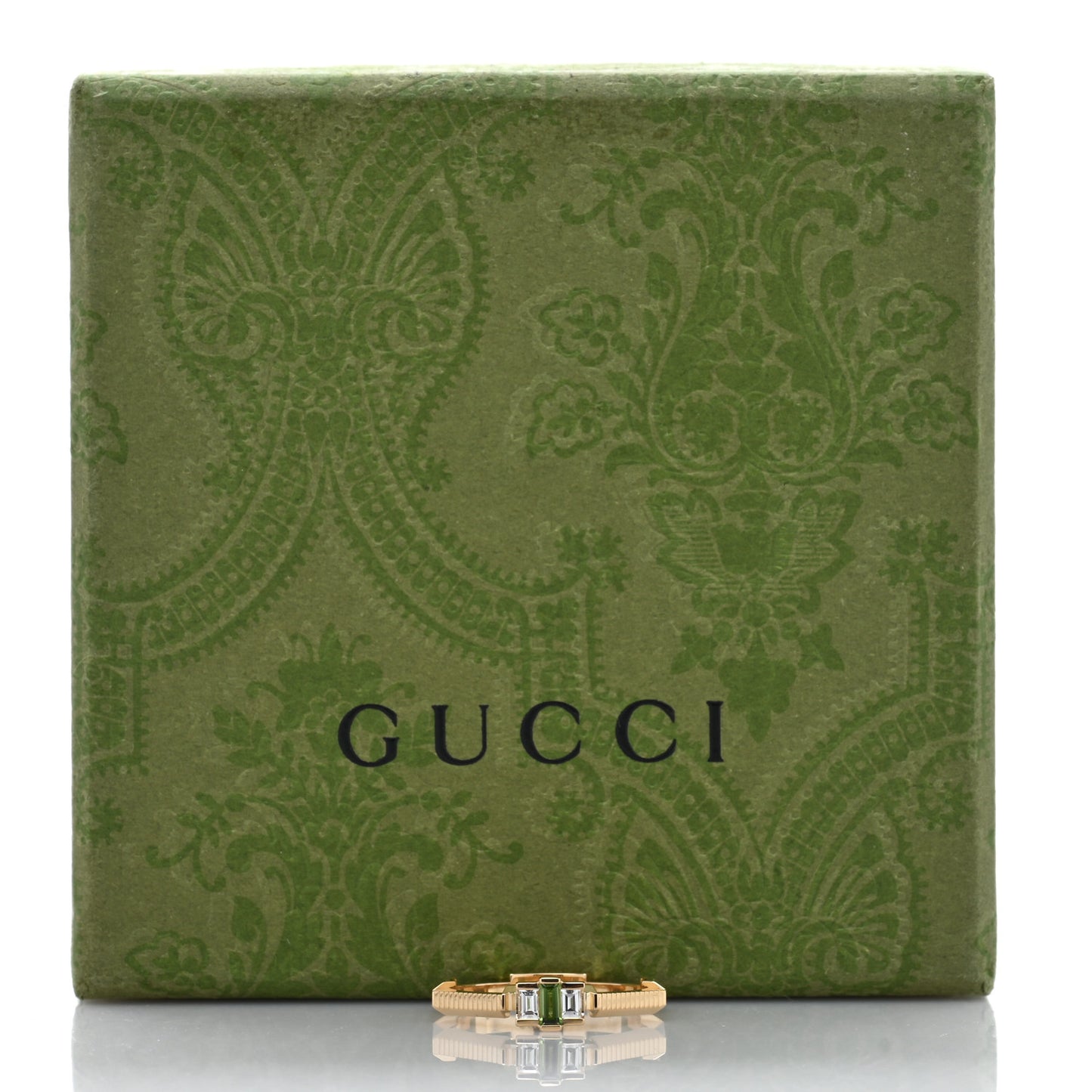18K Yellow Gold Diamond Green Tourmaline Link to Love Ring 56 7.5