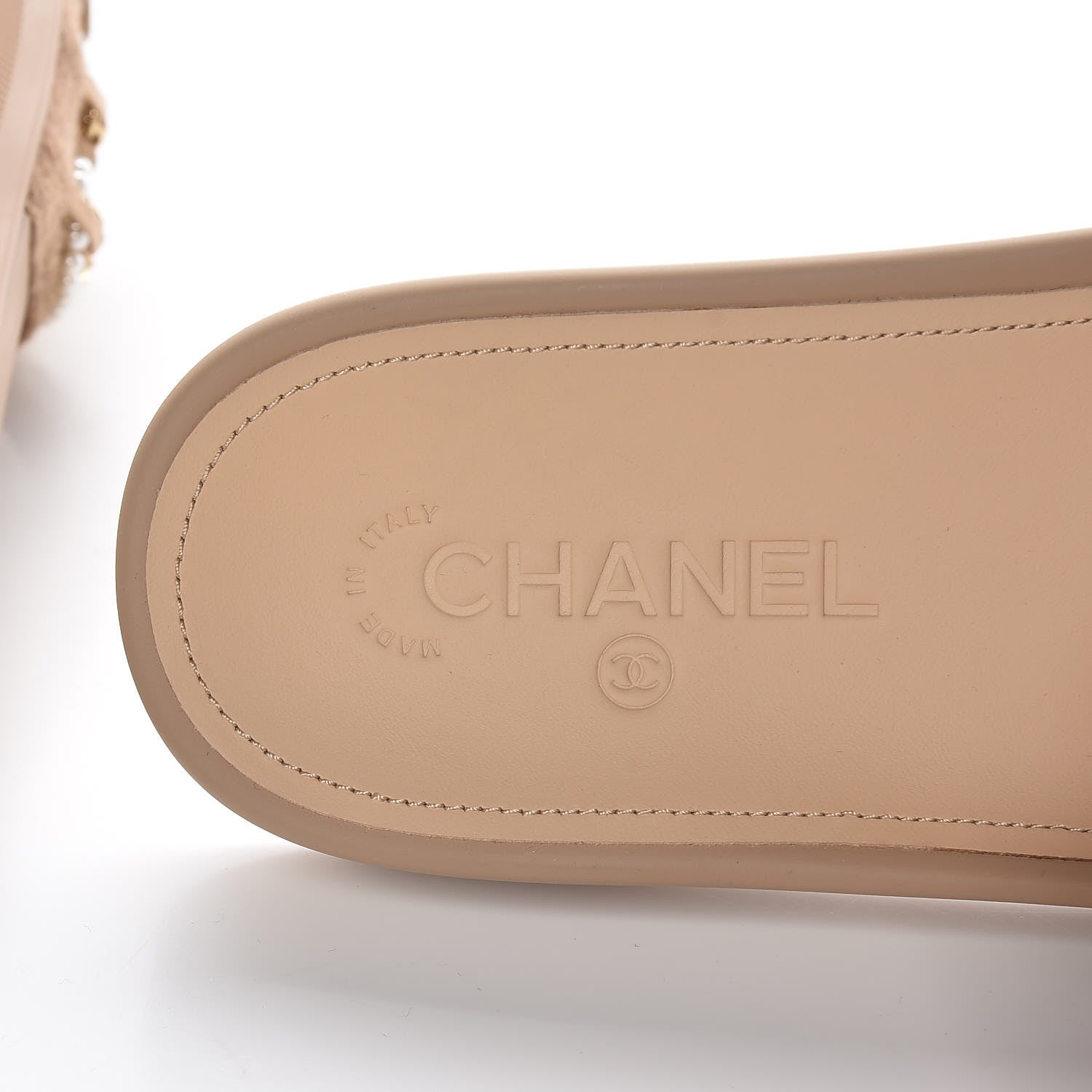 Chanel Felt Pearl Lambskin Chain Flat Sandals 39 Beige 8 of 10