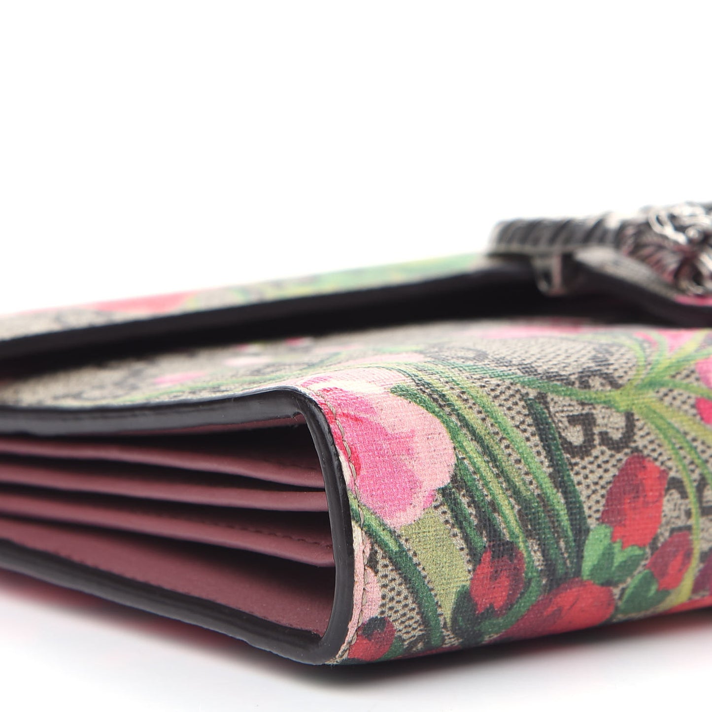 GG Supreme Monogram Blooms Mini Dionysus Chain Wallet Beige Multicolor Dry Rose