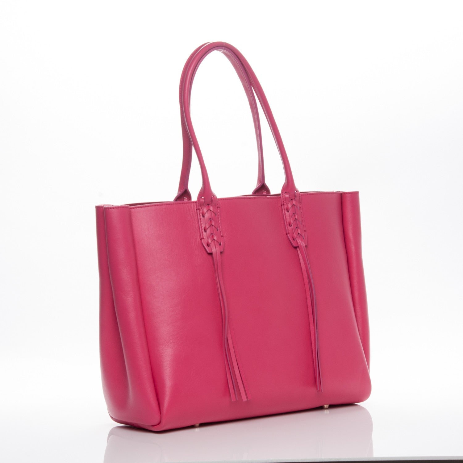 Lanvin Smooth Calfskin Small Fringe Shopper Tote Bright Pink 3 of 7