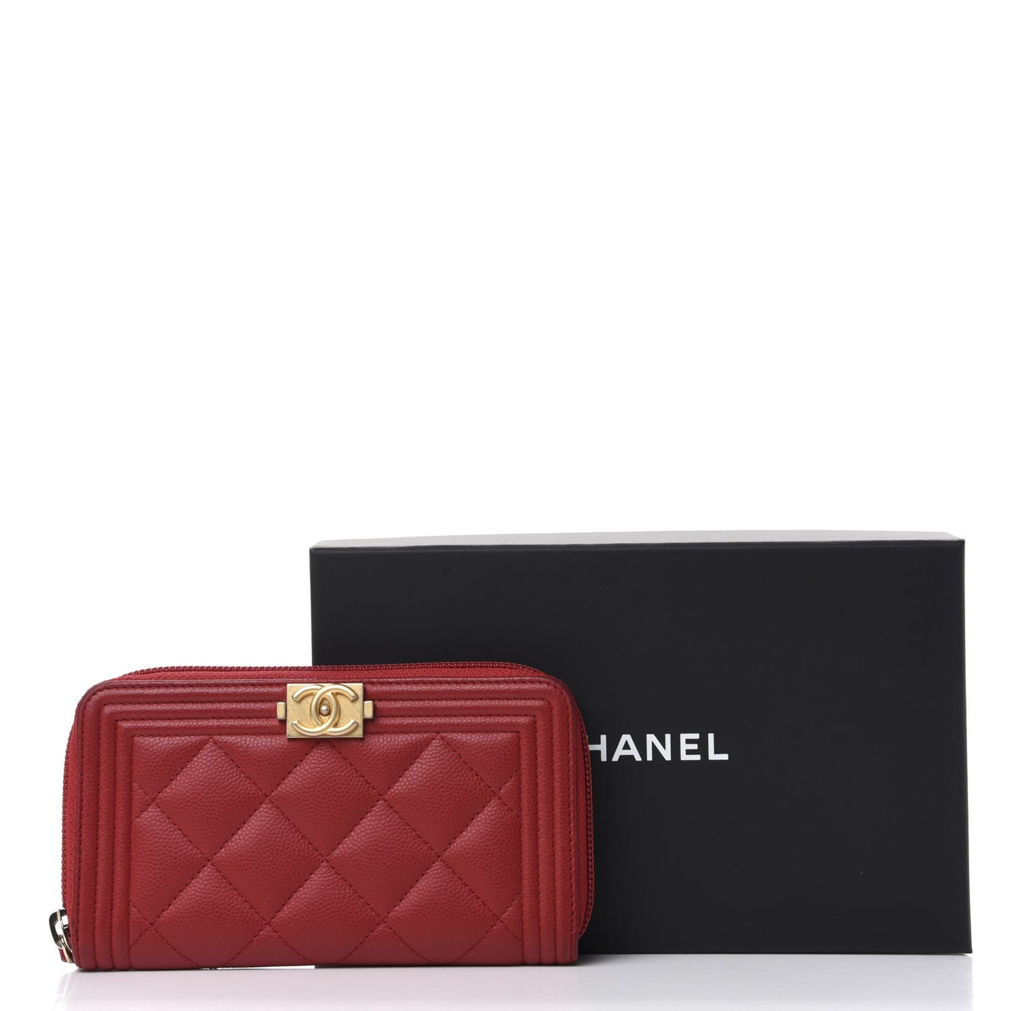 Caviar Quilted Small Boy Zip Around Wallet Dark Red
