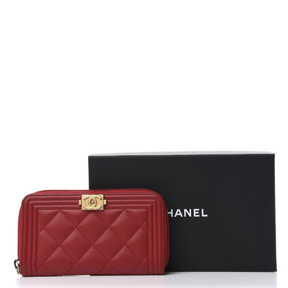 Chanel Caviar Quilted Small Boy Zip Around Wallet Dark Red 9 of 9