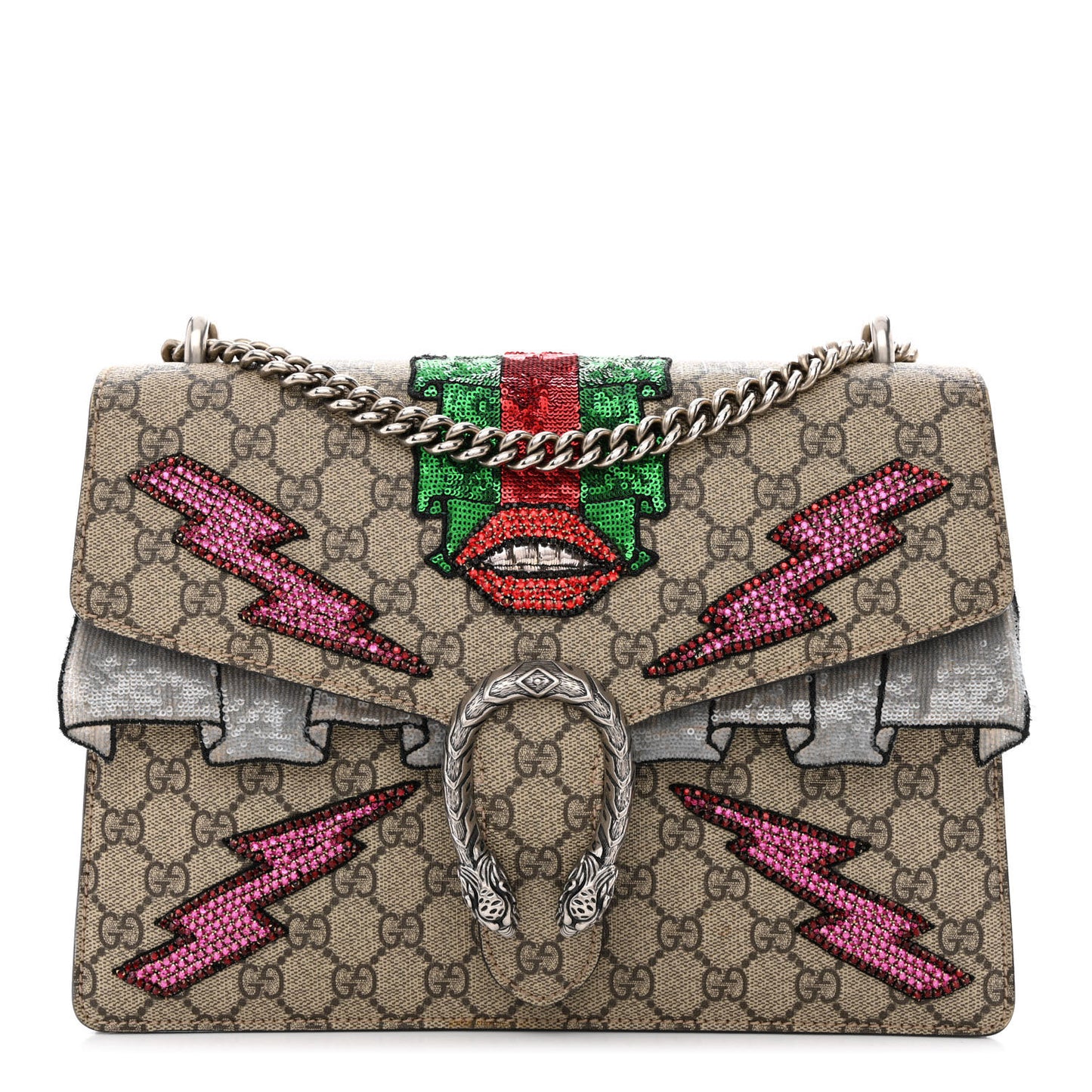 GG Supreme Monogram Lightning Embroidered Medium Dionysus Shoulder Bag Beige