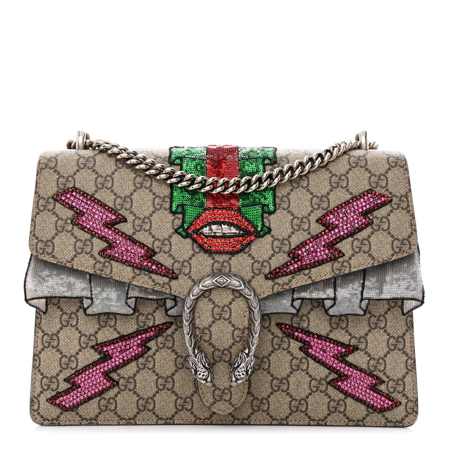 Gucci GG Supreme Monogram Lightning Embroidered Medium Dionysus Shoulder Bag Beige 1 of 12
