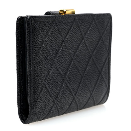 Chanel Caviar Diamond Stitched Compact French Wallet Black 3 of 7