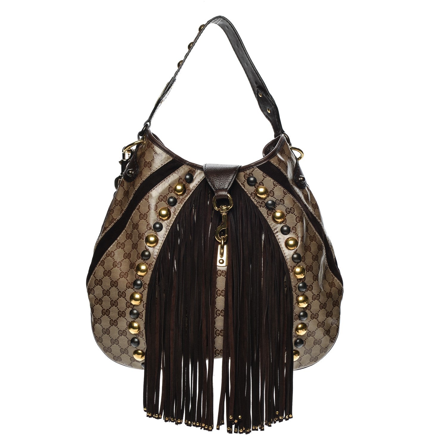 Gucci Crystal Monogram Fringe Babouska Hobo 1 of 9