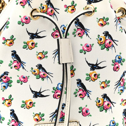 Prada Wicker Canvas Floral Print Bucket Bag White Multicolor 9 of 11