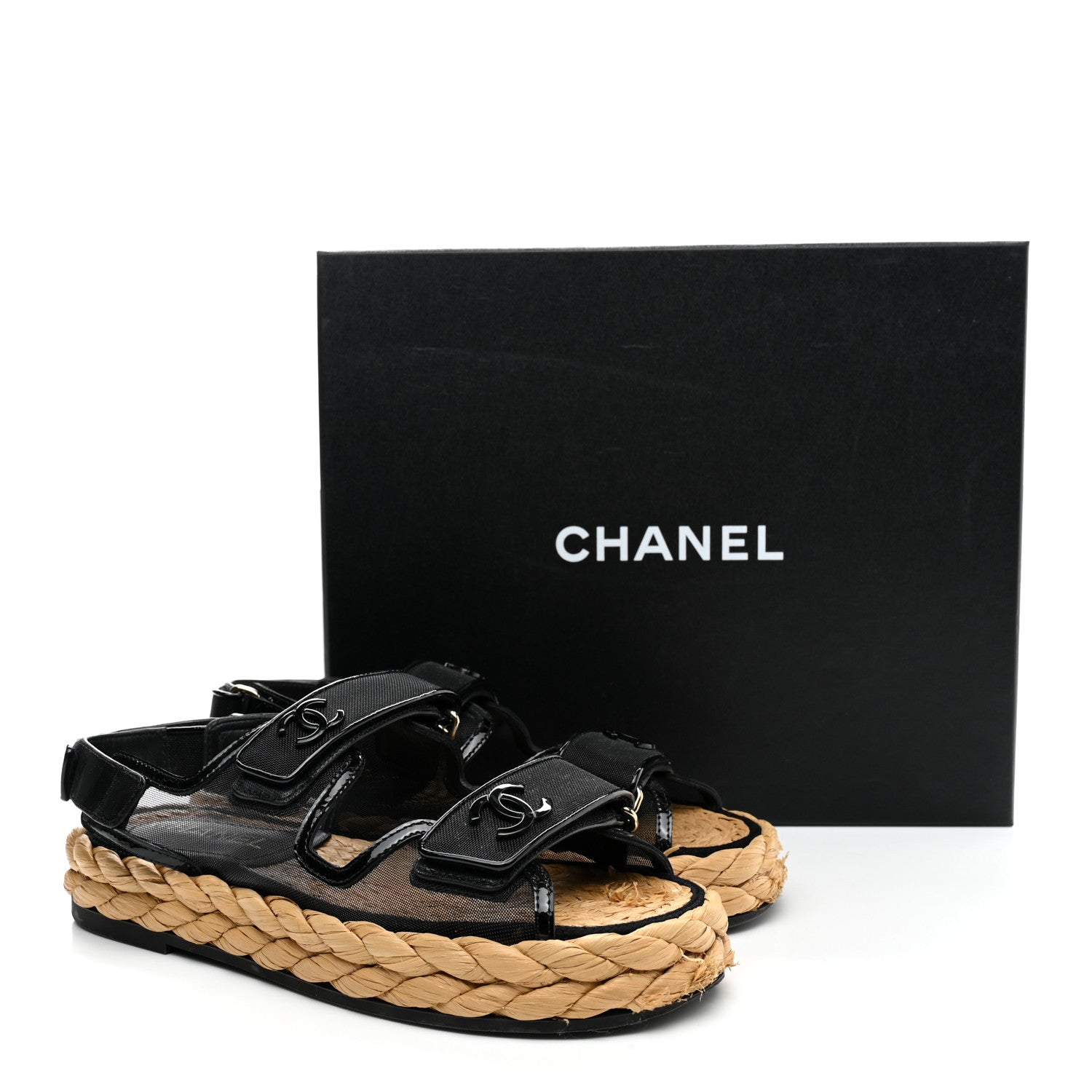 Chanel Mesh Patent Calfskin Velcro Dad Sandals 36 Black 16 of 16