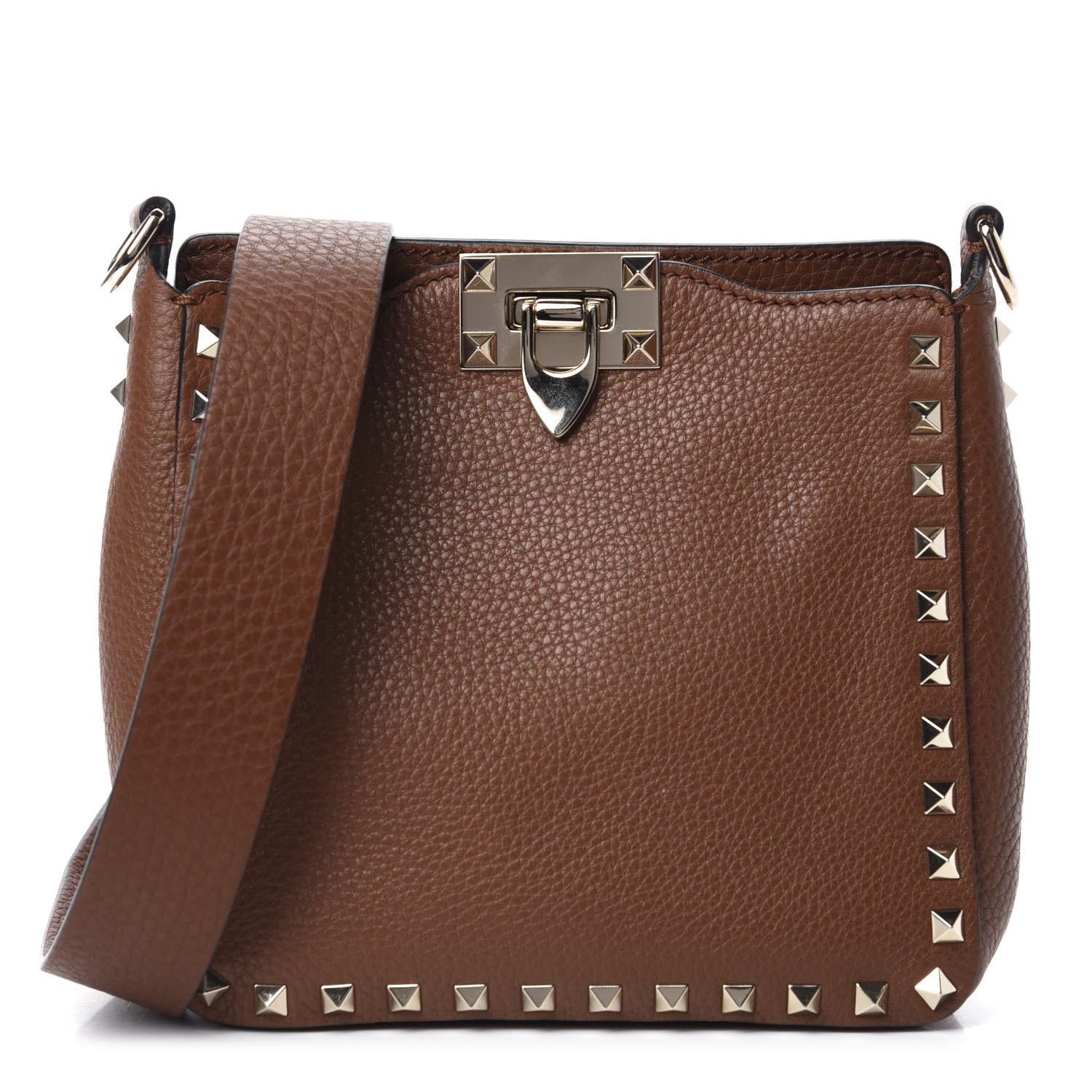 Valentino Garavani Pebbled Calfskin Mini Rockstud Flip-Lock Messenger Bag Light Cuir 1 of 9
