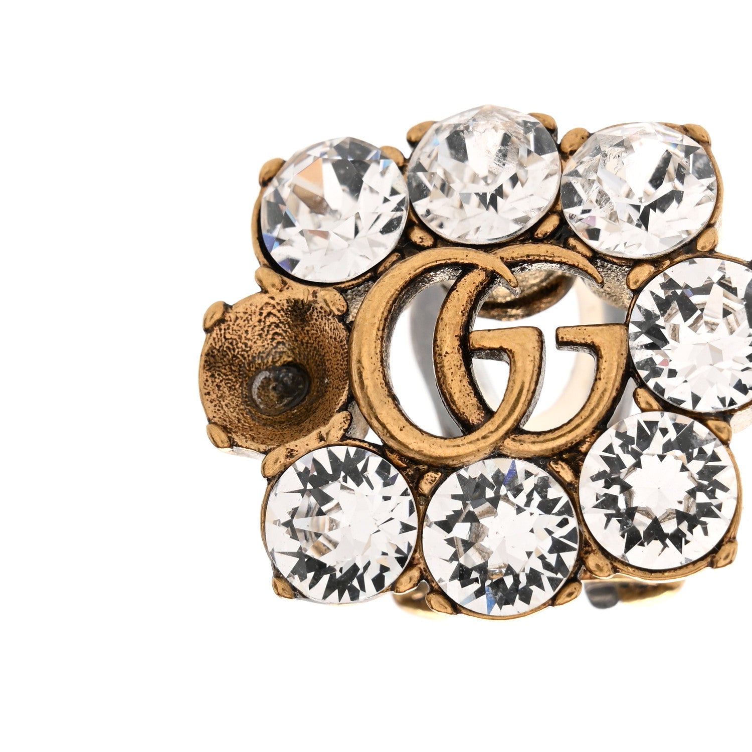 Gucci Metal Crystal Double G Clip On Earrings Aged Gold 5 of 6