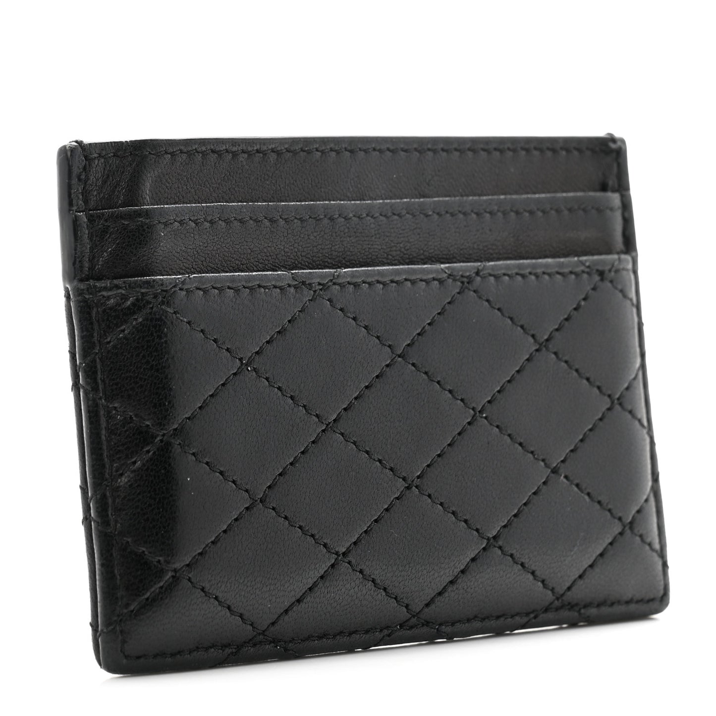 Lambskin Quilted Gaby Credit Card Case Black