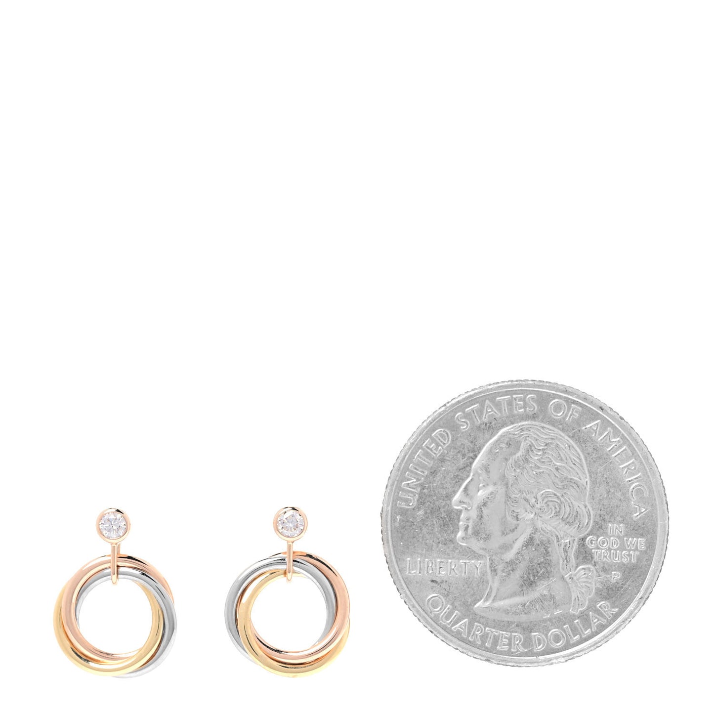 18K Pink Yellow White Gold Diamond Trinity Drop Earrings