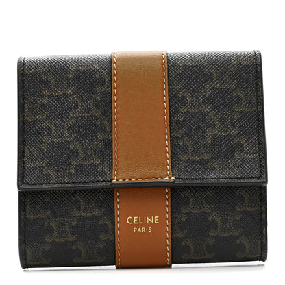 Celine Canvas Triomphe Lambskin Folded Compact Wallet Tan 1 of 8