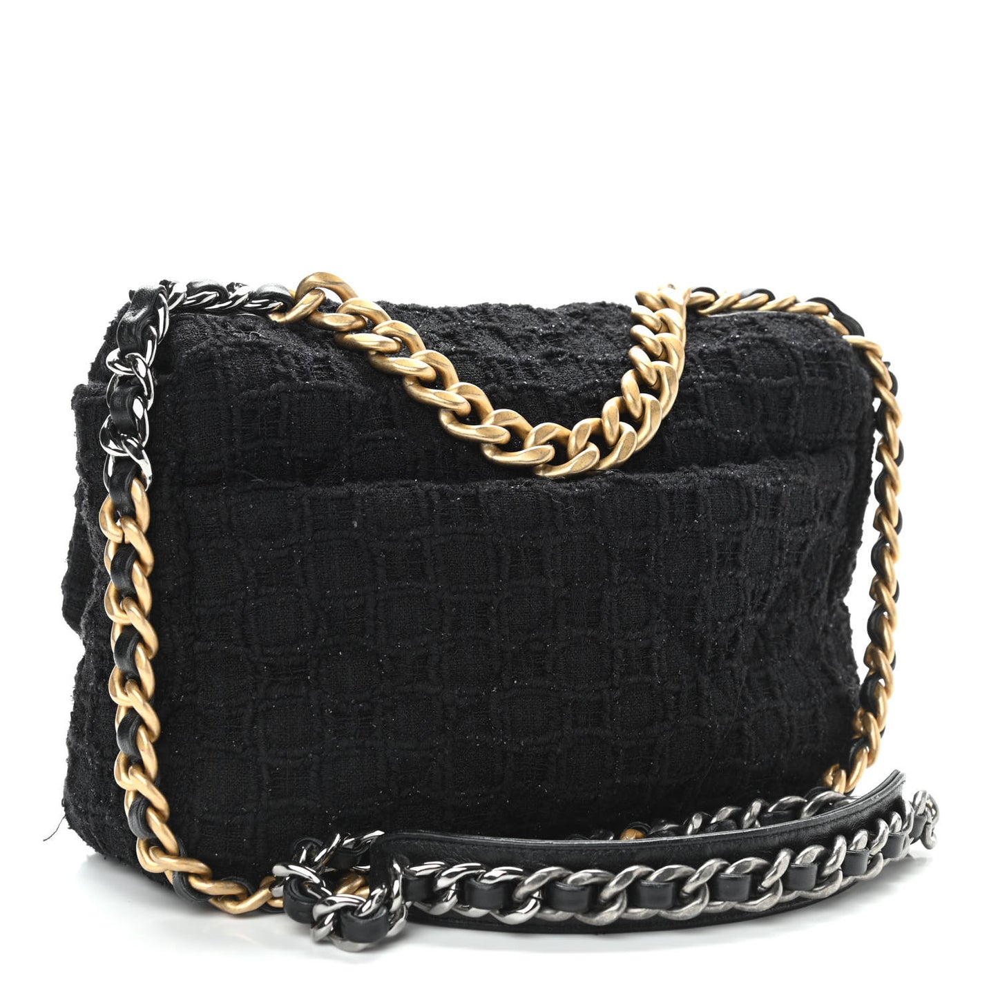 Tweed Quilted Medium Chanel 19 Flap Black