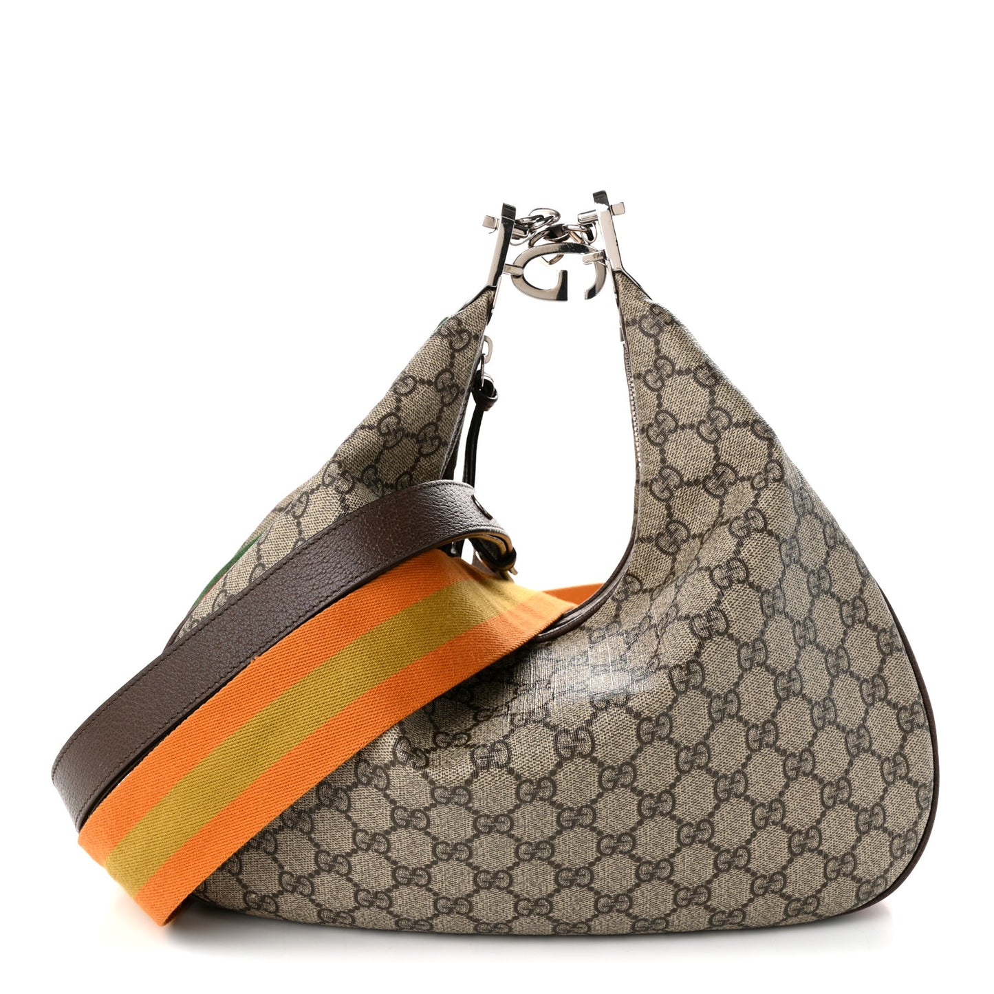 GG Supreme Monogram Textured Calfskin Web Large Attache Shoulder Bag Beige Ebony New Acero