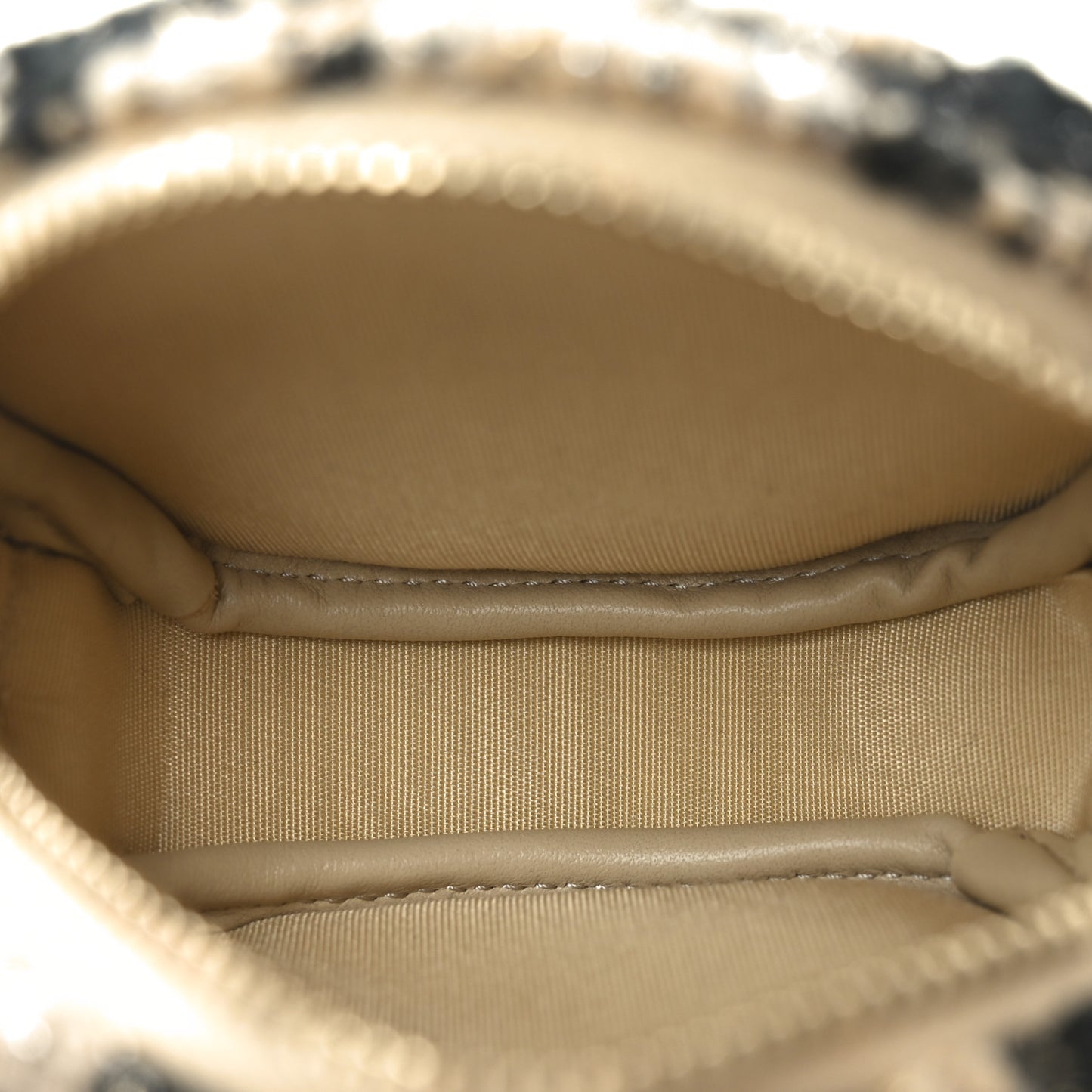 Tweed Shearling Quilted Coin Purse Beige Black