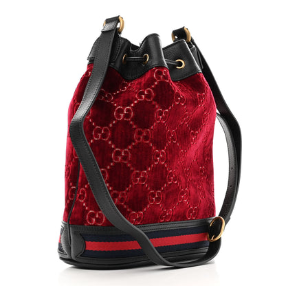 Gucci Velvet GG Monogram Web Bucket Bag Red Cipria Black 3 of 11
