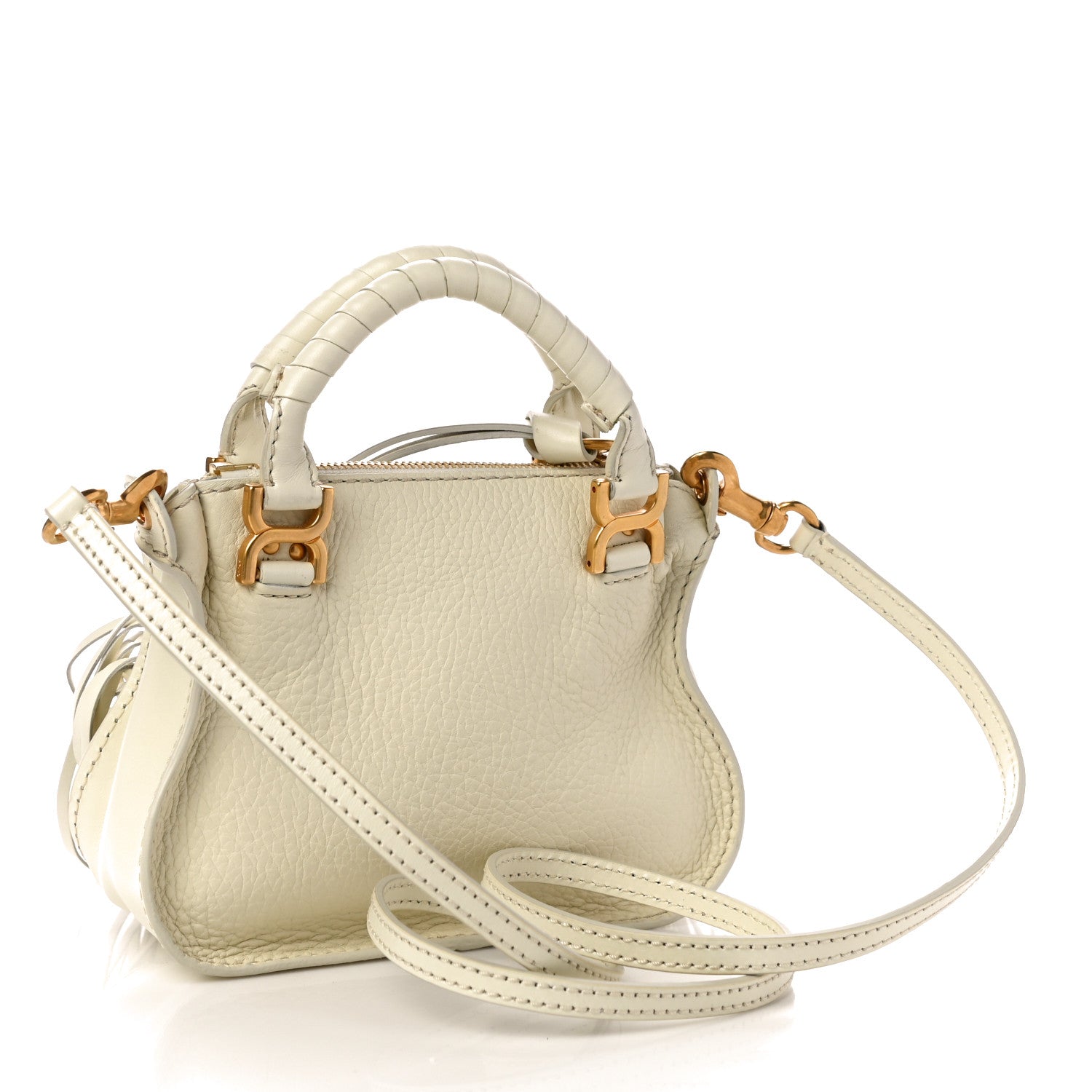 Chloe Grain Calfskin Mini Marcie Multi Fringe Satchel Natural White 3 of 10