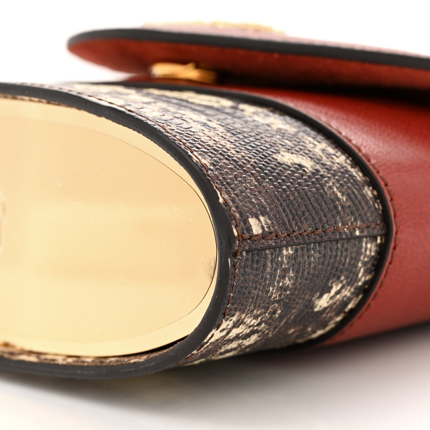 Calfskin Lizard Embossed Small Aby Lock Sepia Brown