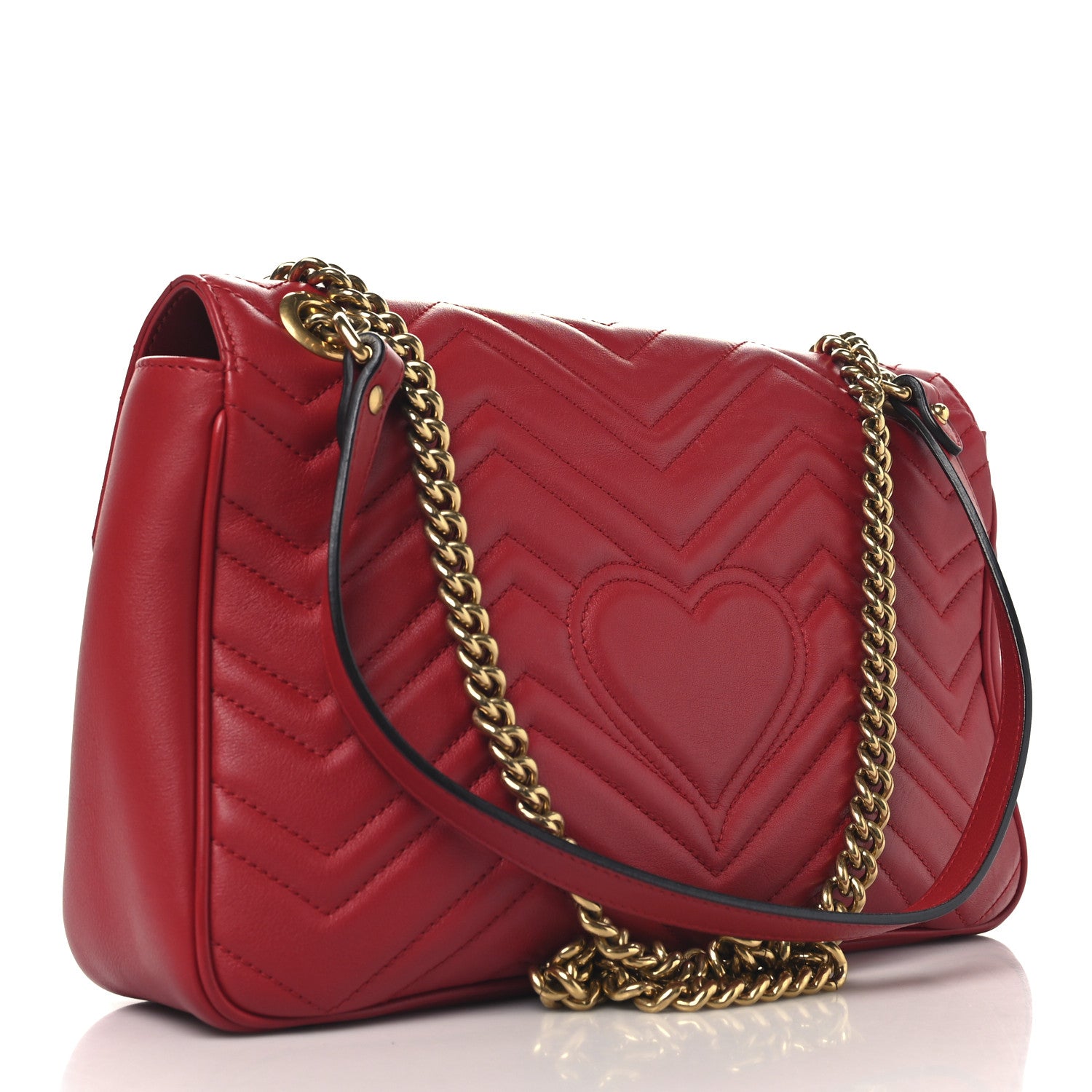 Gucci Calfskin Matelasse Medium GG Marmont Shoulder Bag Hibiscus Red 3 of 10