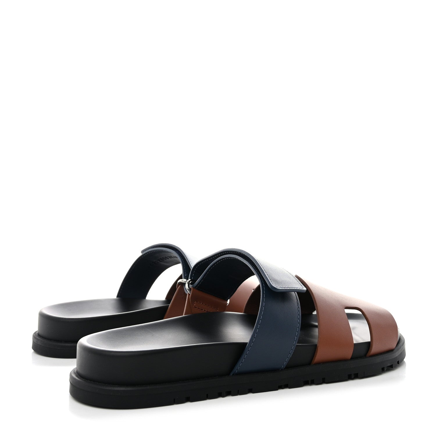 Hermes Calfskin Mens Chypre Sandals 40 Gold Bleu Celeste 4 of 9
