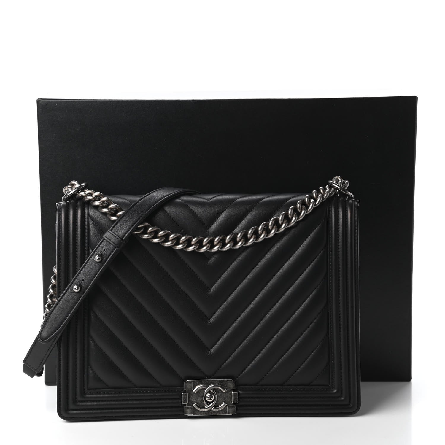 Chanel Calfskin Chevron Quilted Large Boy Flap Black 11 of 11