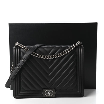 Chanel Calfskin Chevron Quilted Large Boy Flap Black 11 of 11