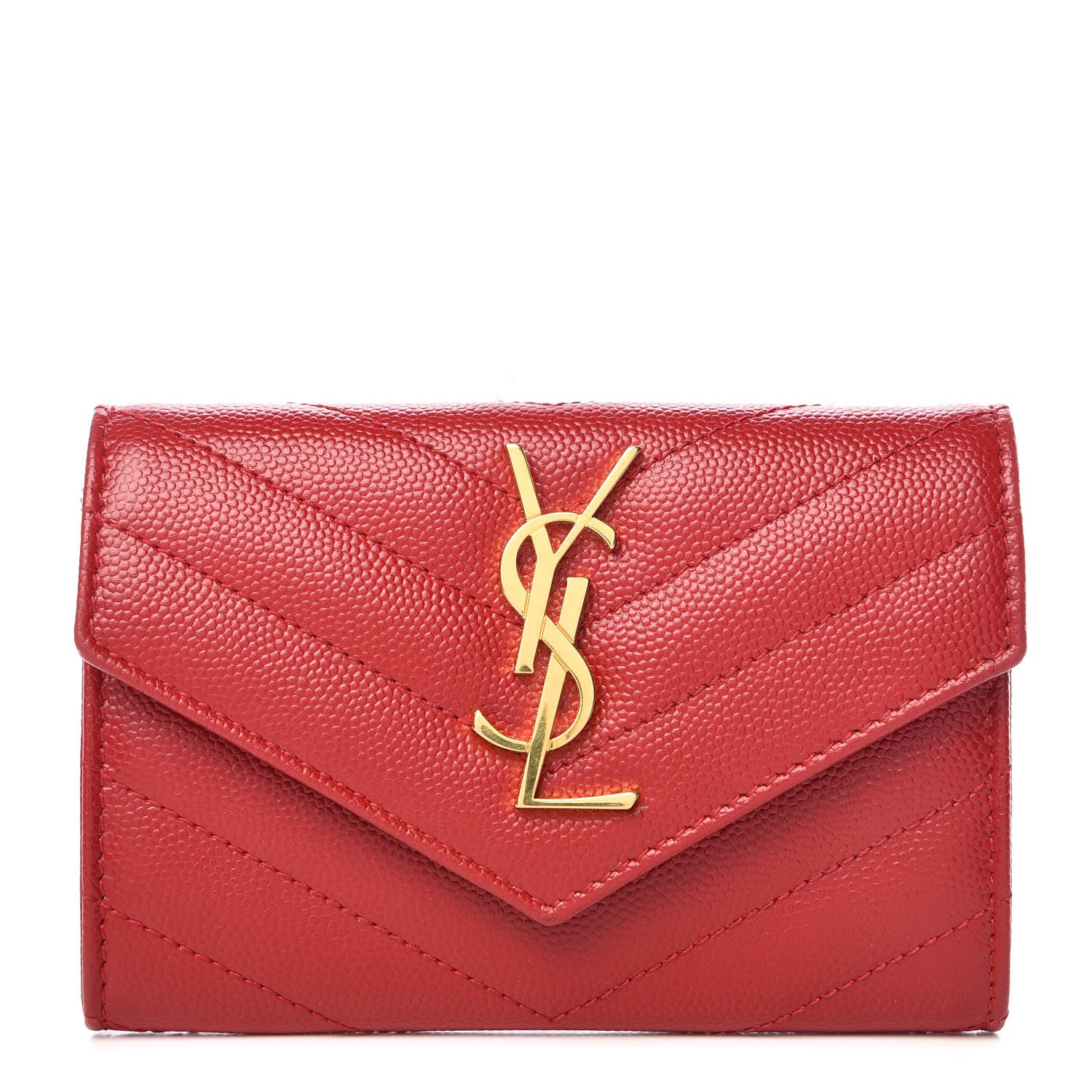 Saint Laurent Grain De Poudre Matelasse Chevron Small Monogram Envelope Wallet New Red 1 of 11