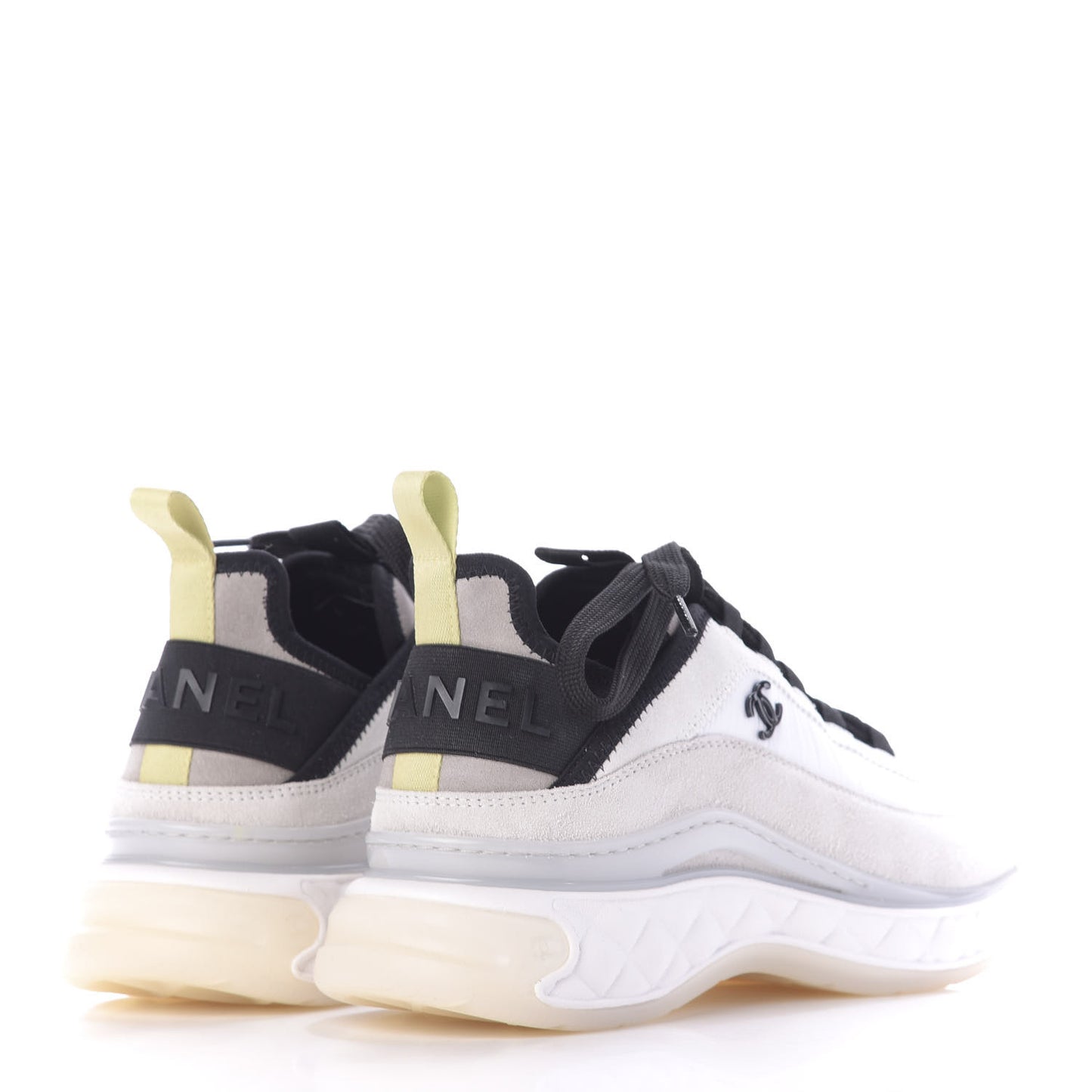 Nylon Calfskin Suede CC Sneakers 36.5 White Grey Yellow