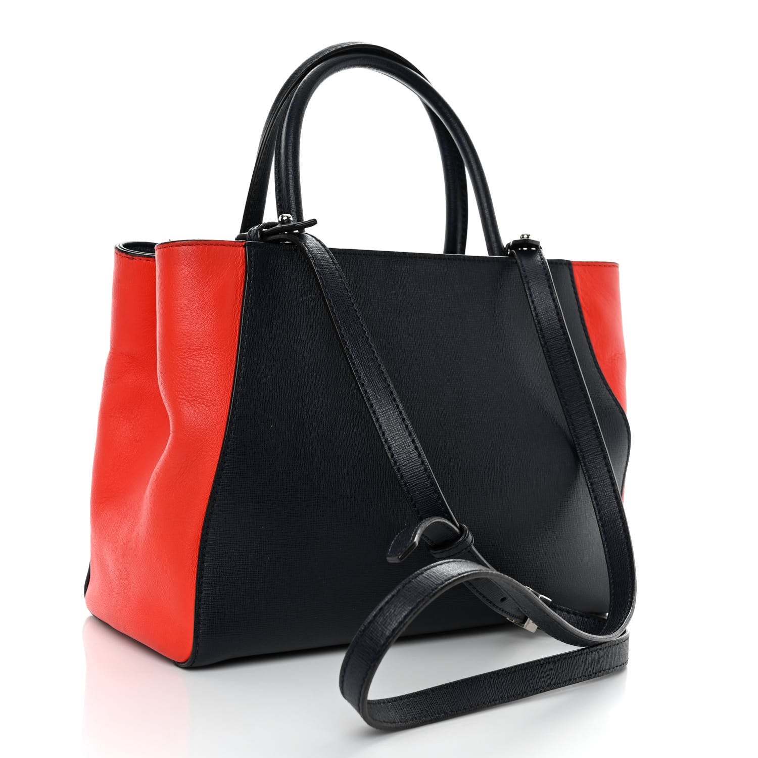 Fendi Vitello Elite Bi-Color Petite 2Jours Tote Blue Notte Papavero 3 of 11