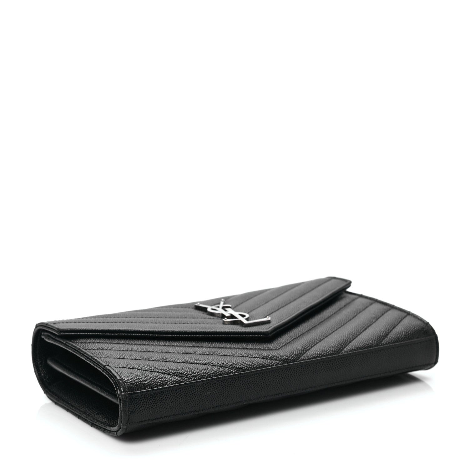 Saint Laurent Grain De Poudre Matelasse Chevron Monogram Chain Wallet Black 4 of 9