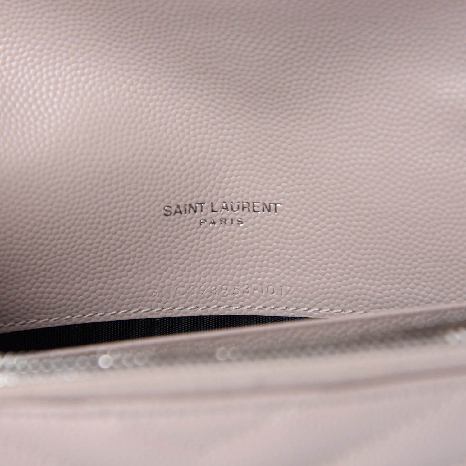 Saint Laurent Grain De Poudre Matelasse Chevron Monogram Envelope Chain Wallet Pink White 10 of 12