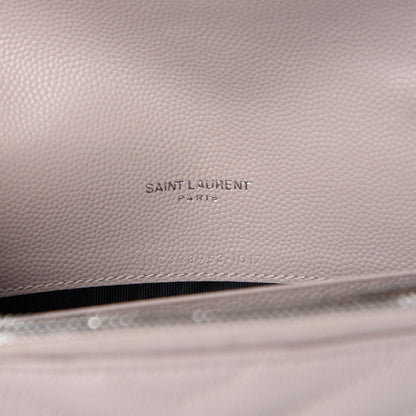 Saint Laurent Grain De Poudre Matelasse Chevron Monogram Envelope Chain Wallet Pink White 10 of 12