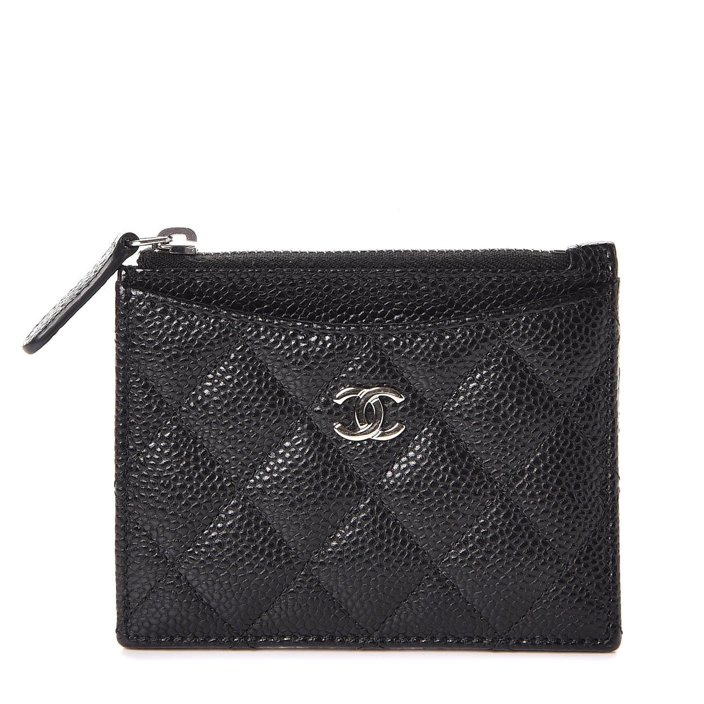 Caviar Quilted CC Zip Card Holder Black