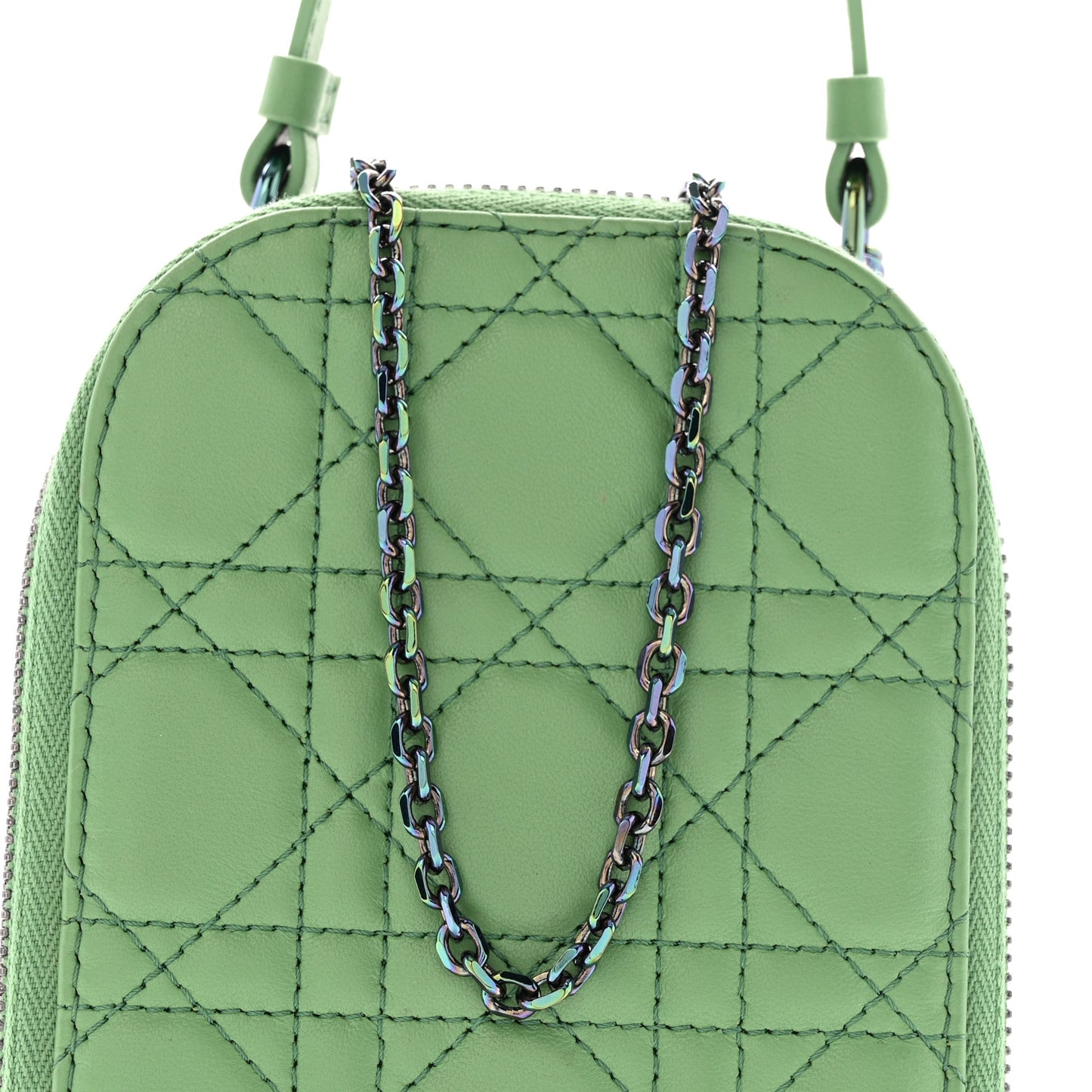 Lambskin Cannage Lady Dior Phone Holder Jade Green