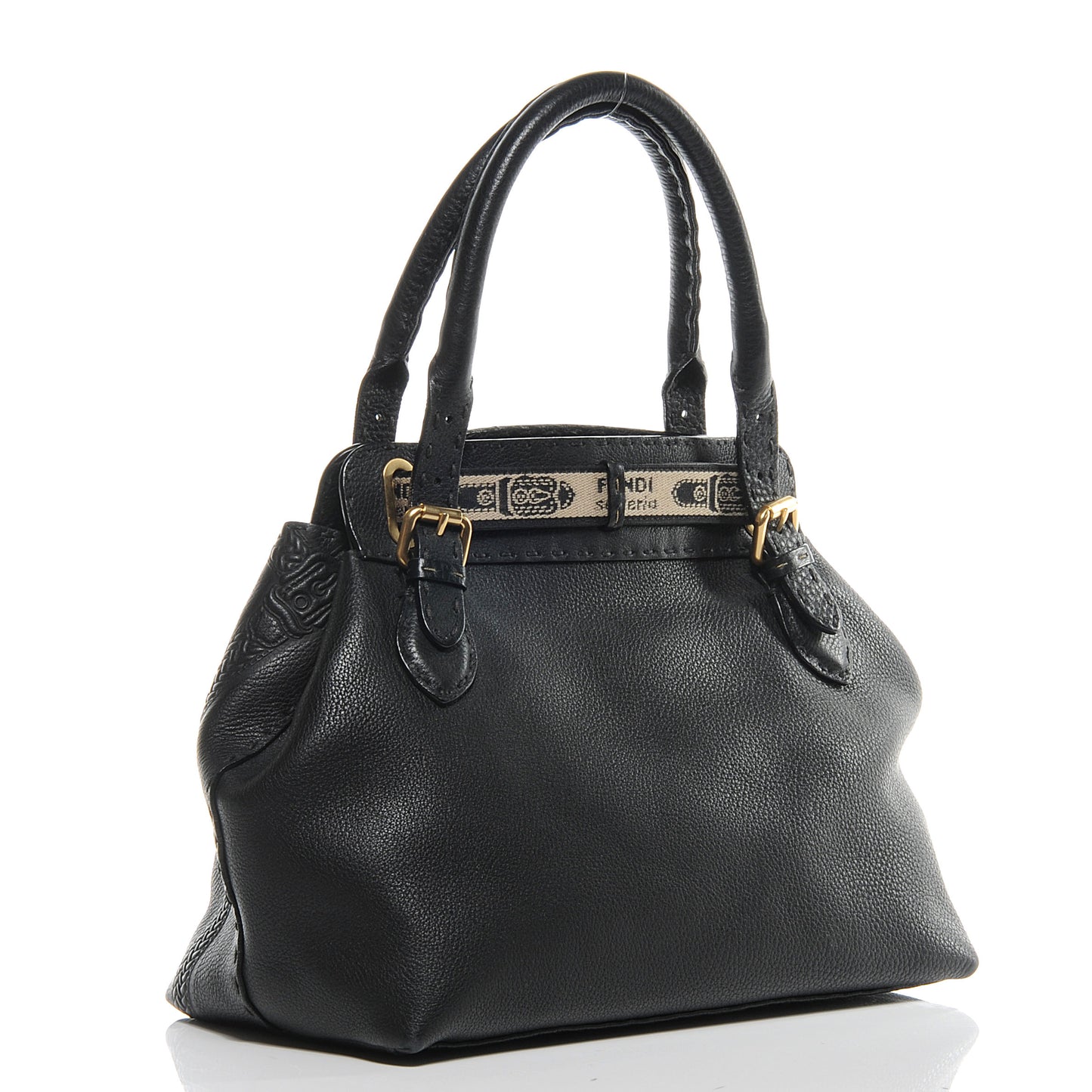Calfskin Romano Selleria Borghese Tote Black