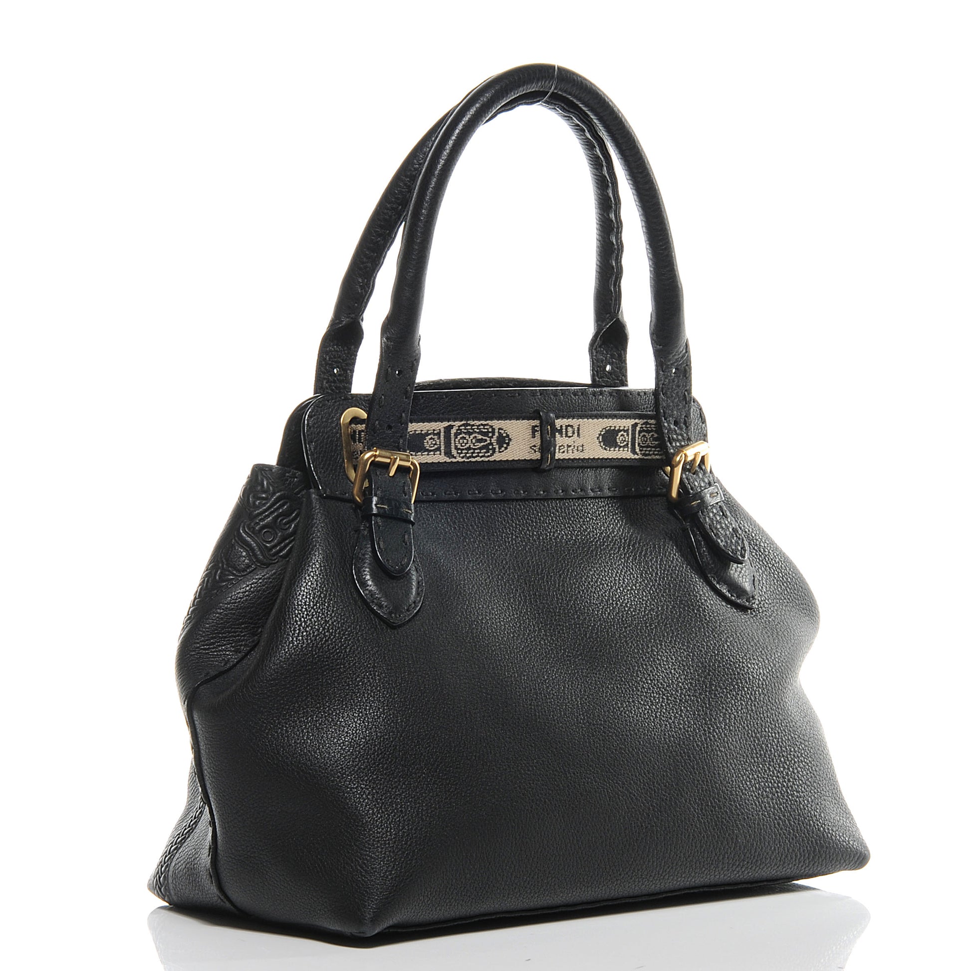 Fendi Calfskin Romano Selleria Borghese Tote Black 3 of 8