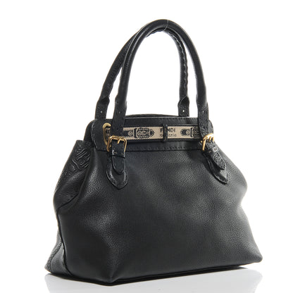 Fendi Calfskin Romano Selleria Borghese Tote Black 3 of 8