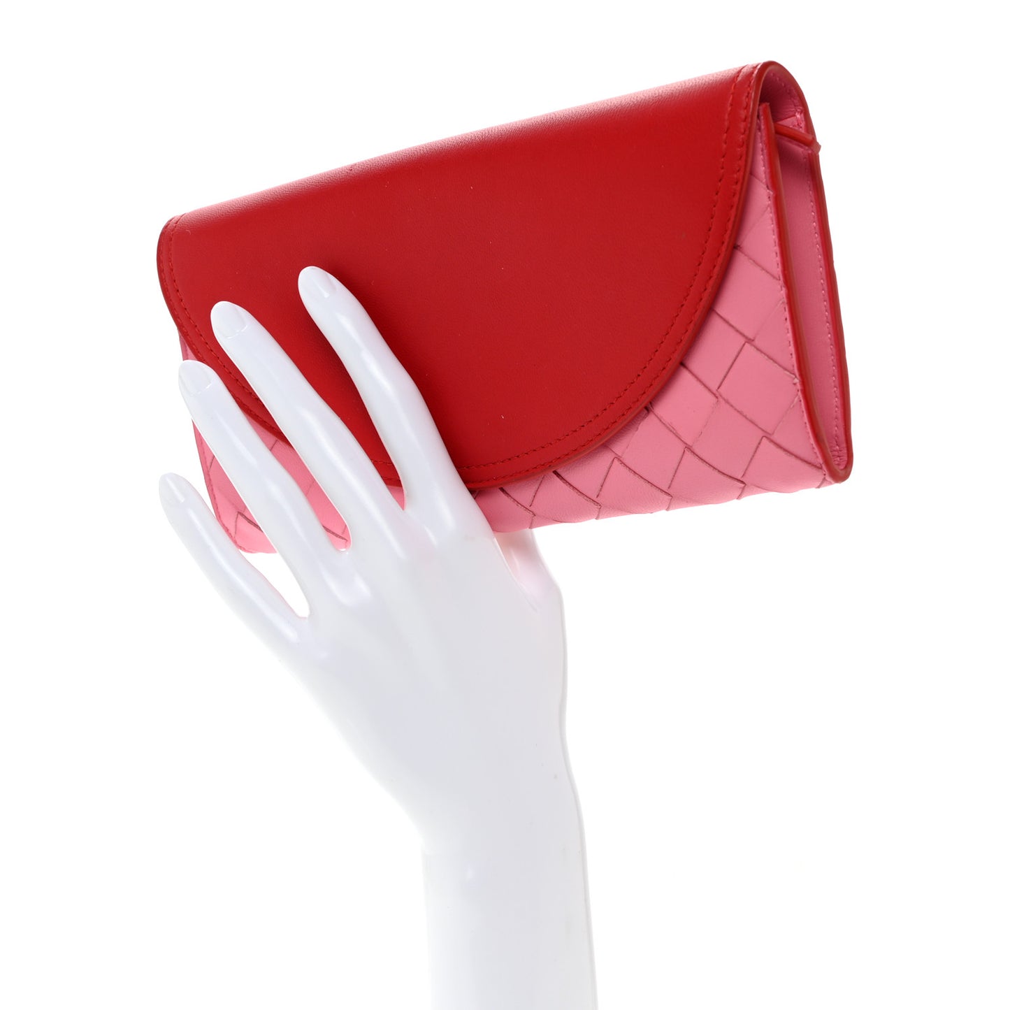 Nappa Intrecciato Continental Flap Wallet Pink Red
