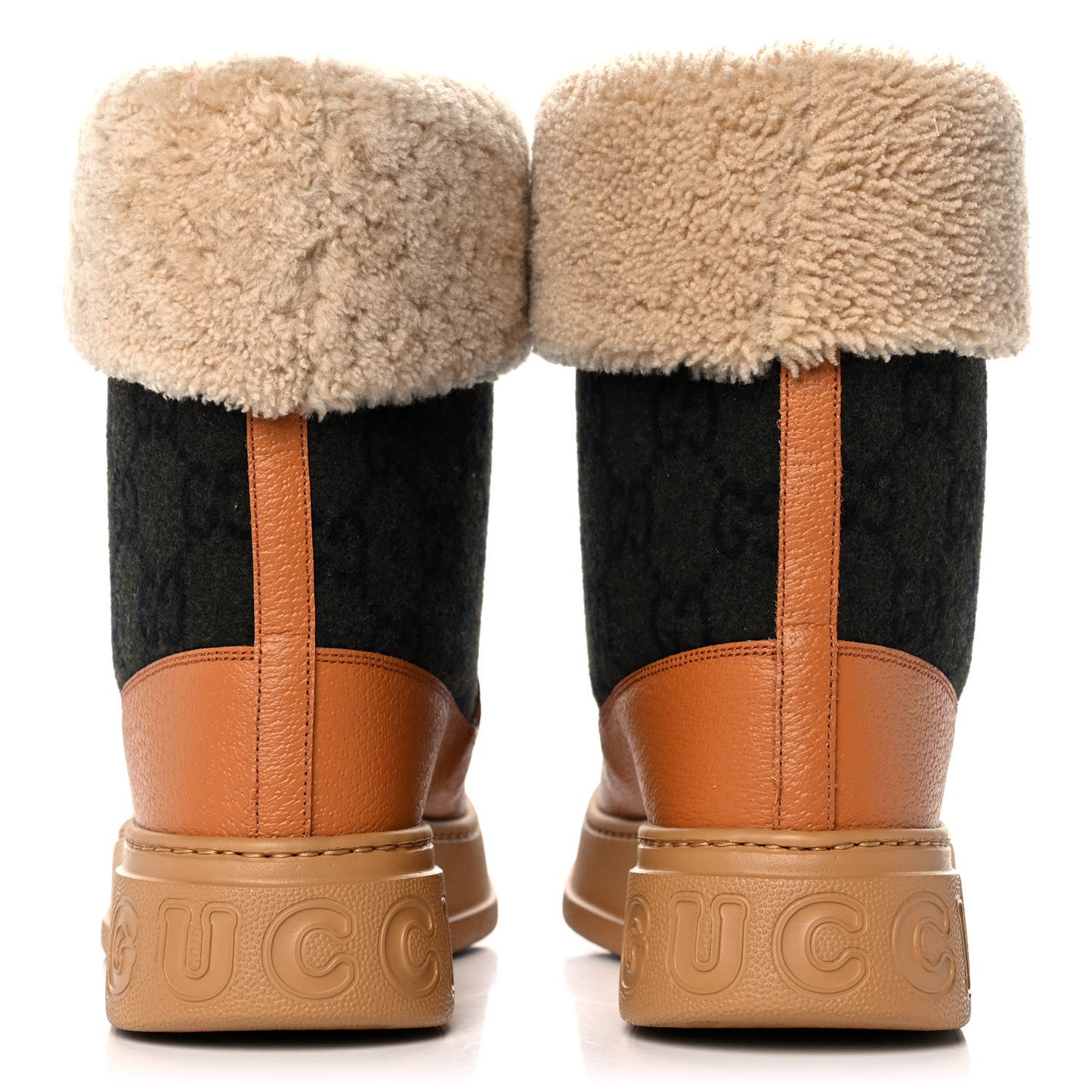 Covered Wool Monogram Textured Dollar Calfskin Shearling Horsebit Snow Boots 39.5 Underwood Blue Hazel Brown